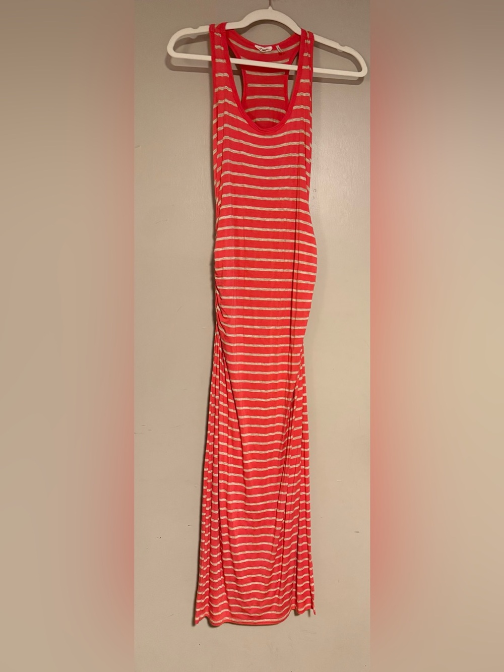 One Clothing Coral and cream Striped Razor Back Maxi Dress size medium